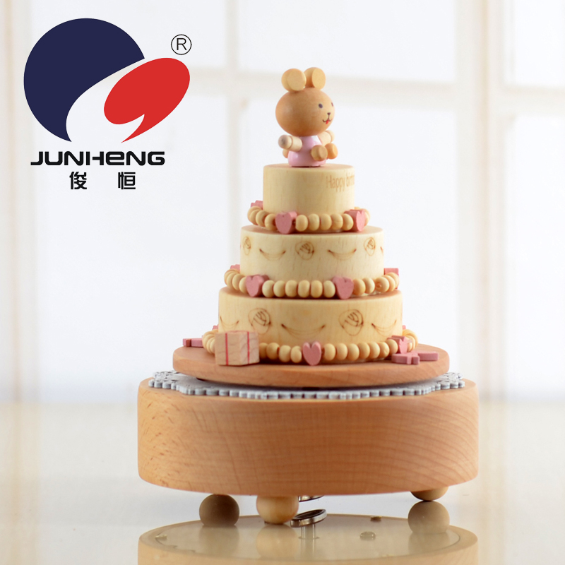 Junheng Cross-Border Birthday Cake Music Box Bear Children&#039;s Birthday Small Gift Lettering Music Box Wooden Craftwork