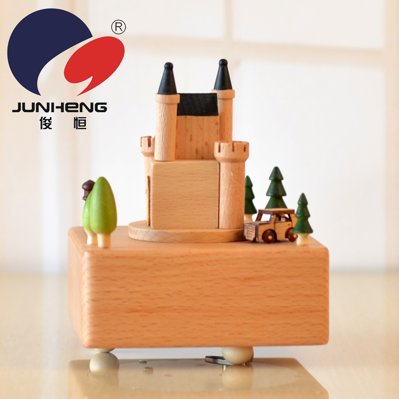 Junheng Spot European Castle Sky City Clockwork Music Box Music Box Wooden Craftwork Small Gift Decoration