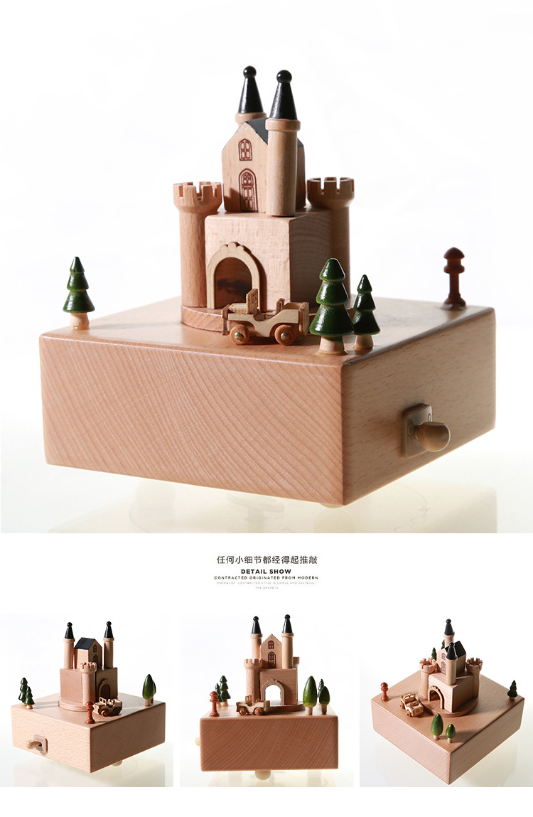 Junheng Spot European Castle Sky City Clockwork Music Box Music Box Wooden Craftwork Small Gift Decoration Junheng Spot European Castle Sky City Clockwork Music Box Music Box Wooden Craftwork Small Gift Decoration