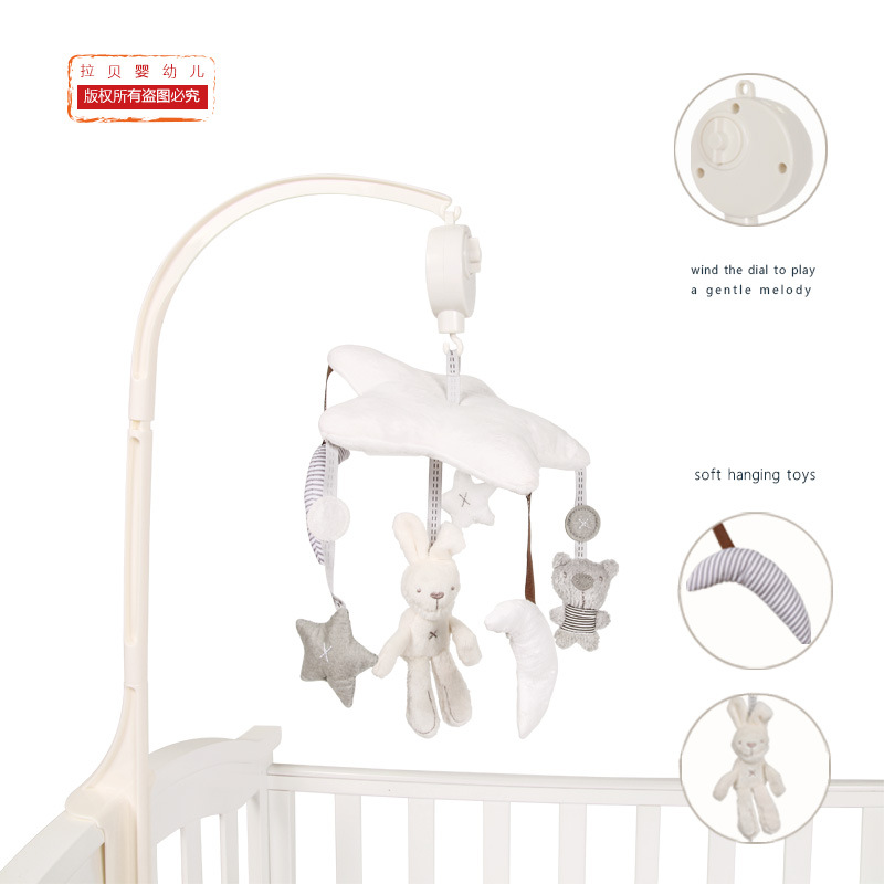Baby Toys Five-Pointed Star Plush Rabbit Bear Rotating Music Bedside Bell Music Box Bed Bell