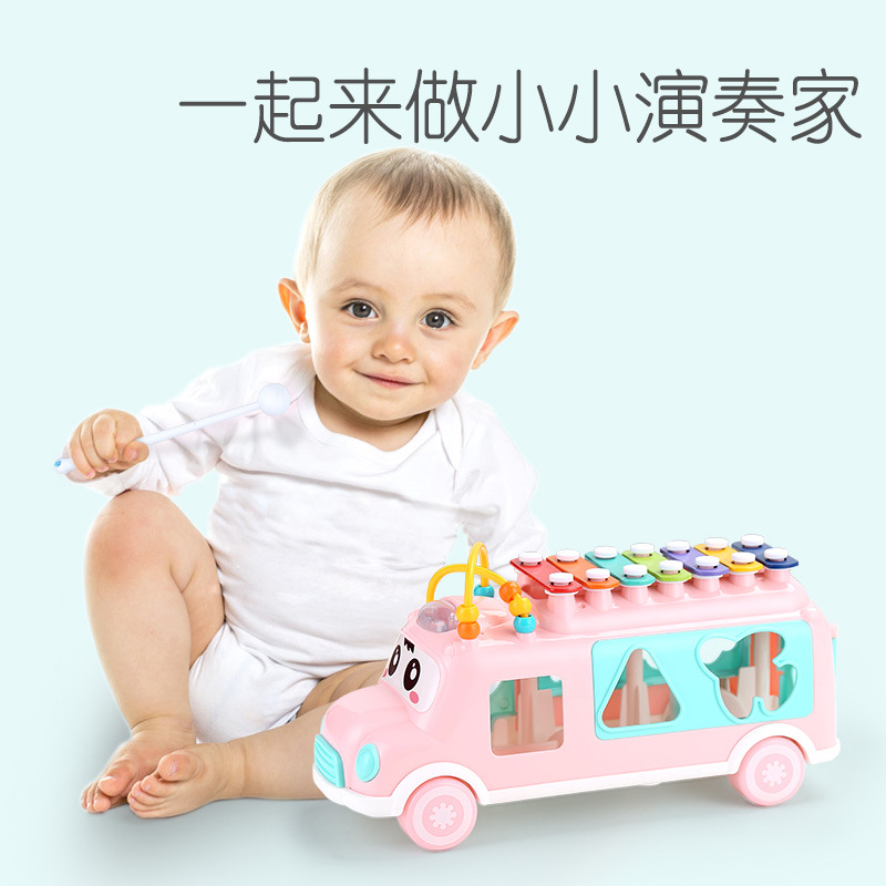 Children&#039;s Toy Percussion Piano Bus Multi-Purpose Hand Tapping Music Music Hand Tapping Music Box Car 3-6 Years Old