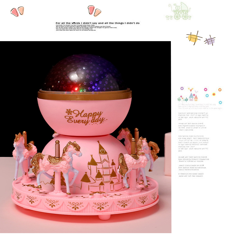 Creative Sky City Carousel Projection Lamp Music Box inside to outside Music Box Romantic Star Light Toy
