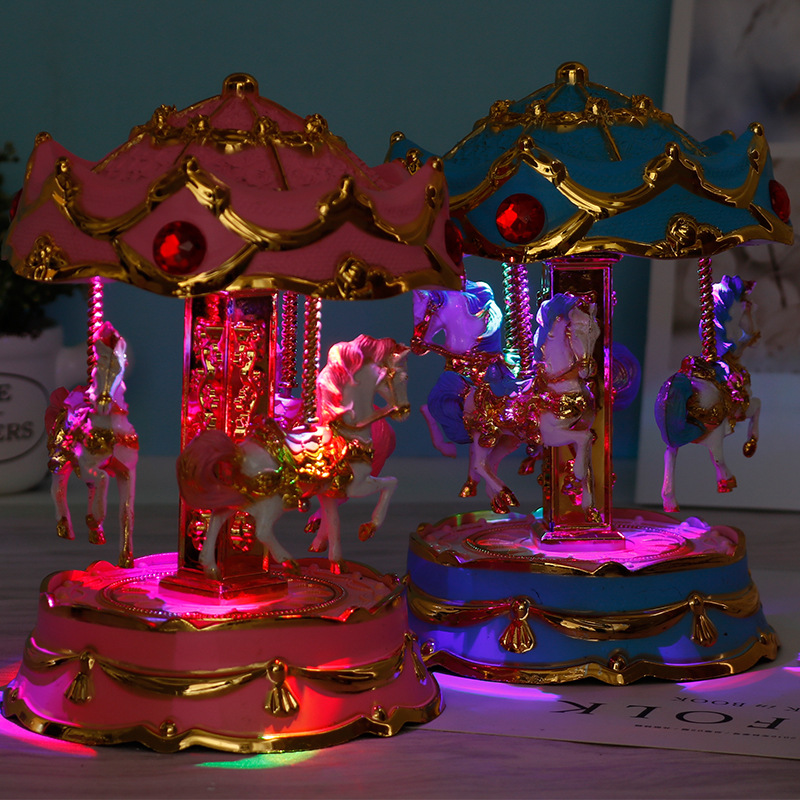 Creative Cake Baking Decorative Ornaments Colored Lights Carousel Music Box Music Box Children Girlfriends Birthday Gift