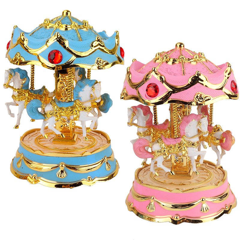 Creative Cake Baking Decorative Ornaments Colored Lights Carousel Music Box Music Box Children Girlfriends Birthday Gift