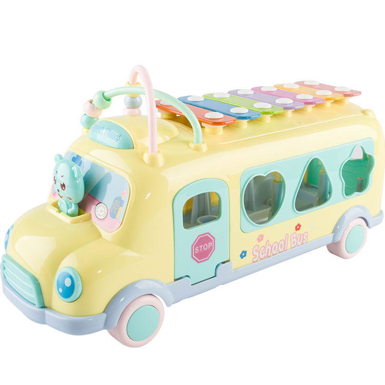 Bus Percussion Car Multi-Function Children&#039;s Building Blocks Bead-Stringing Toy Bracing Wire Tapping Music Hand Tapping Music Box