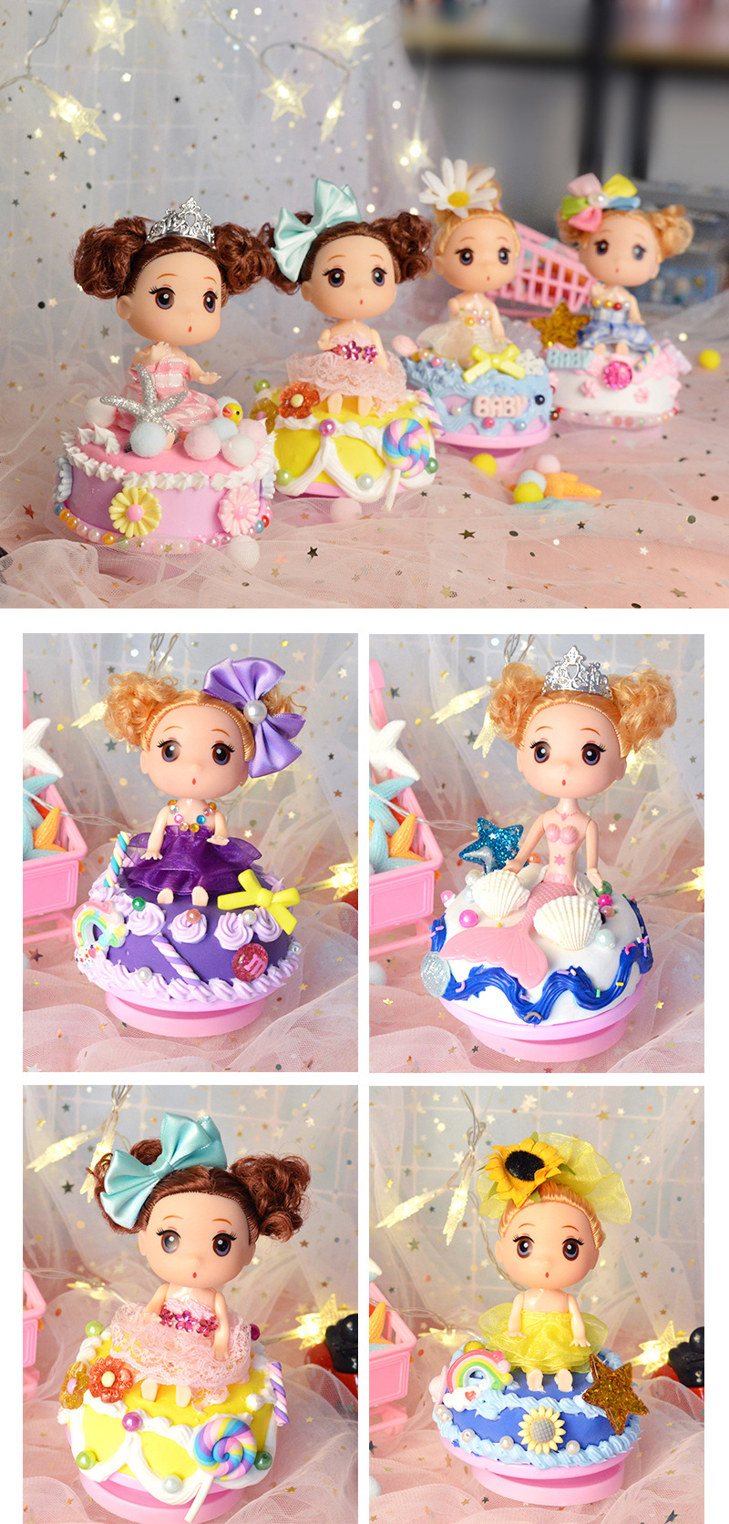 Children's Handmade Creative Sweetheart Music Box Toy Light Clay Simulation Cream Sweet Heart Princess DIY Suit
