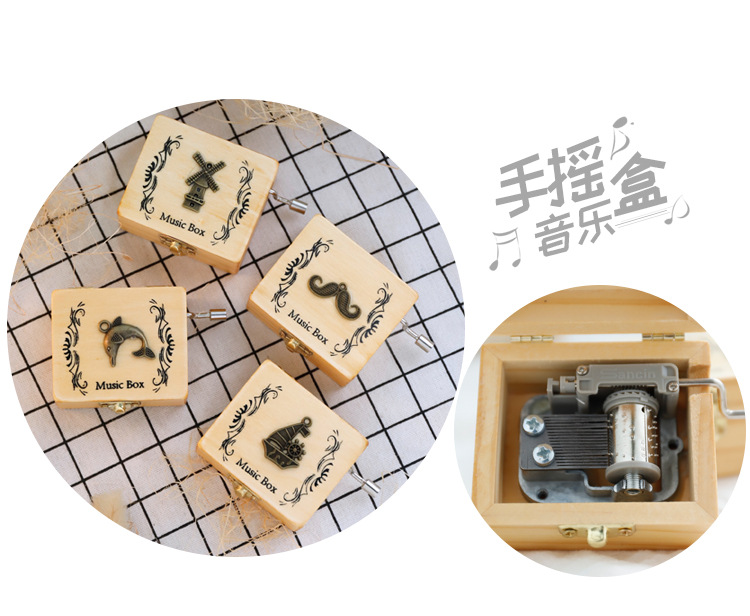 Wooden Hand Music Box Music Box Sky City Children's Birthday Gifts Girls Little Creative Gifts for Girlfriend