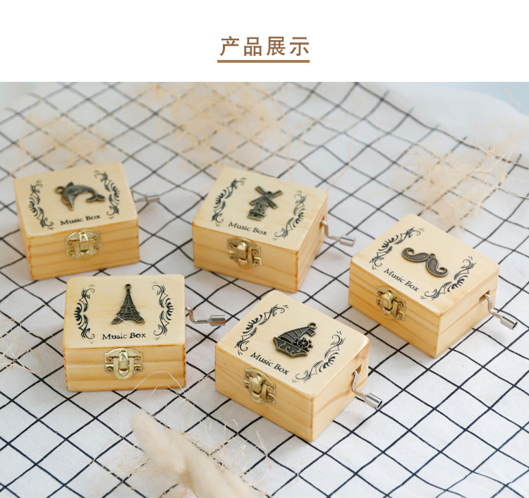 Wooden Hand Music Box Music Box Sky City Children's Birthday Gifts Girls Little Creative Gifts for Girlfriend