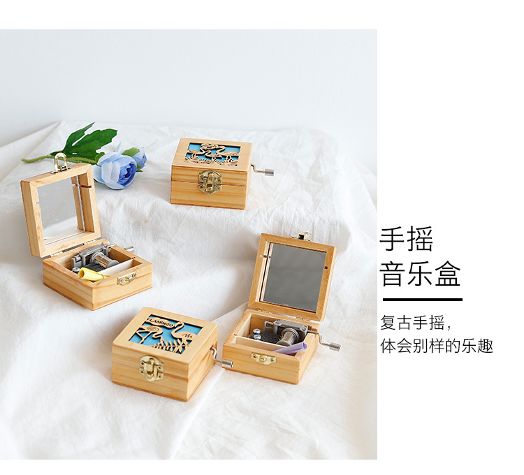 Wooden Hand Music Box Music Box Sky City Children's Birthday Gifts Girls Little Creative Gifts for Girlfriend