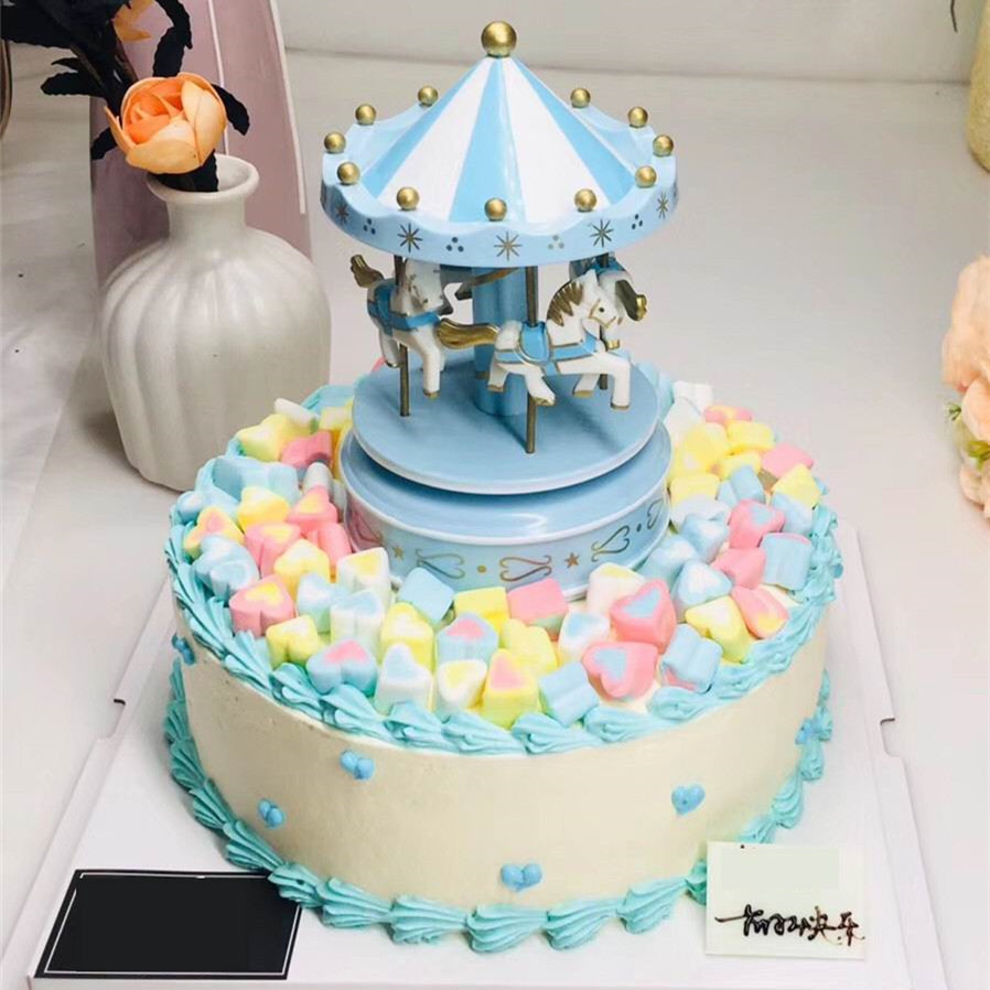Carousel Birthday Cake Decoration Music Box Music Box Children's Toy Crafts Decoration Stall Hot Sale