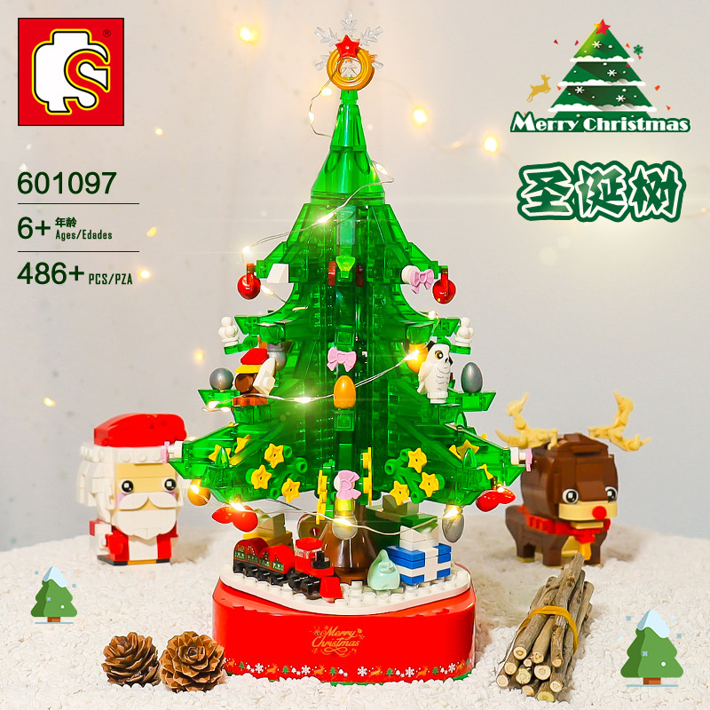 Baby SEMP Christmas Tree Compatible with Lego Light Street View Music Box Assembling Building Blocks Children&#039;s Toys Holiday Gifts Wholesale