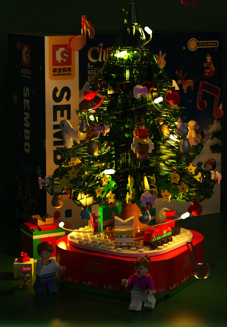 Baby SEMP Christmas Tree Compatible with Lego Light Street View Music Box Assembling Building Blocks Children's Toys Holiday Gifts Wholesale