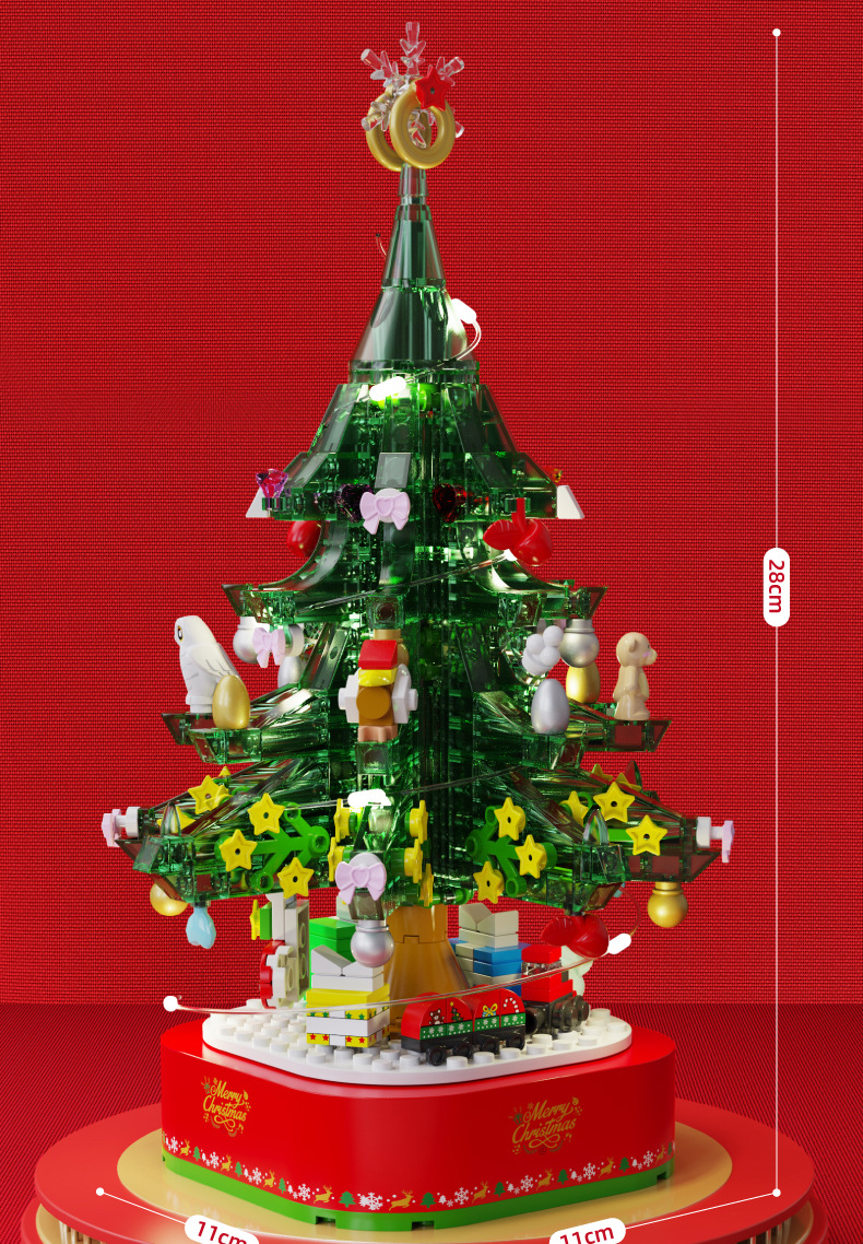Baby SEMP Christmas Tree Compatible with Lego Light Street View Music Box Assembling Building Blocks Children's Toys Holiday Gifts Wholesale
