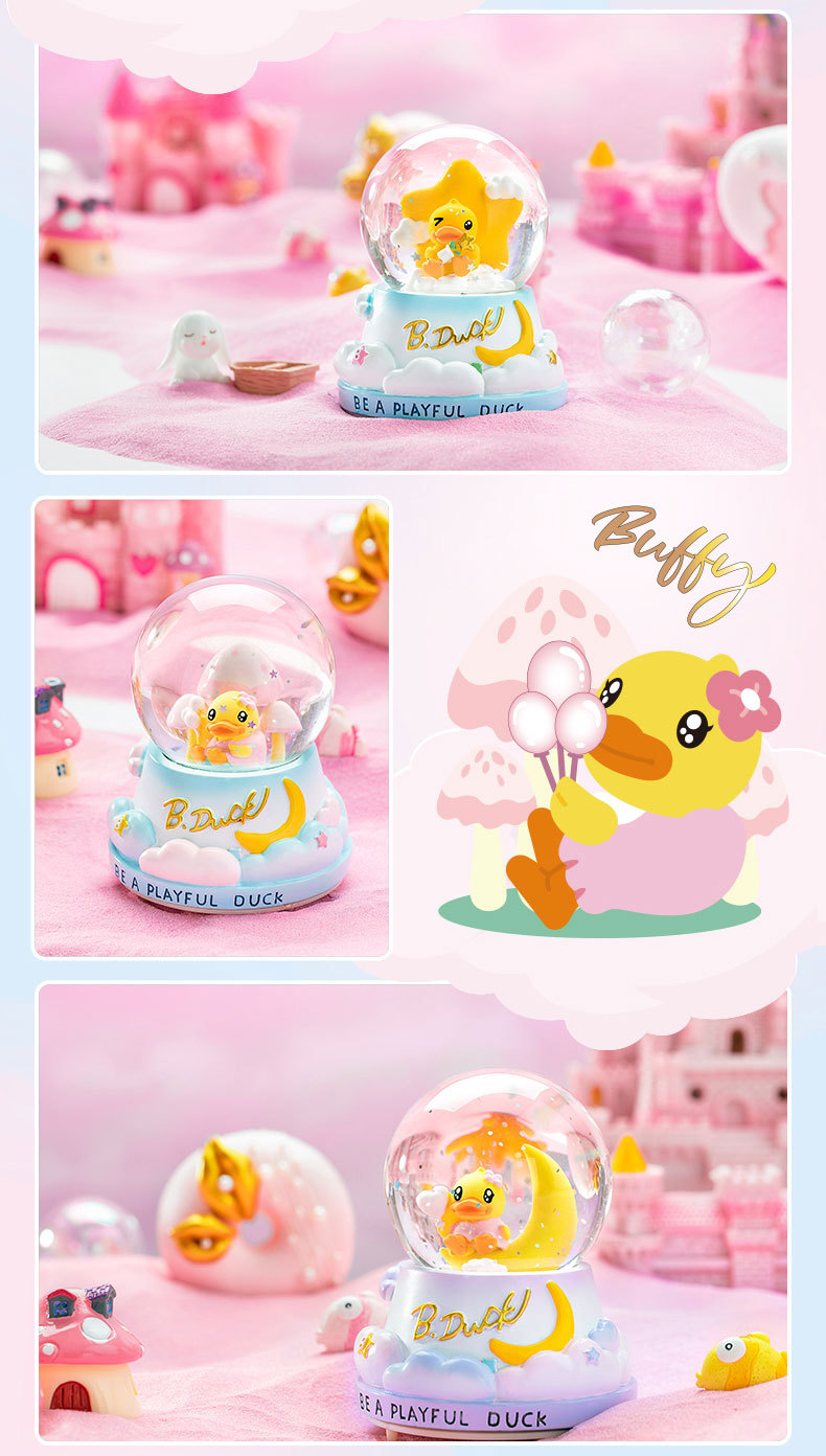 B.Duck Small Yellow Duck Music Box Storm Lantern Blind Box Gift Hand-Made Doll Children's Creative Toy Valentines' Day