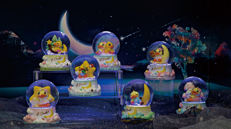 B.Duck Small Yellow Duck Music Box Storm Lantern Blind Box Gift Hand-Made Doll Children's Creative Toy Valentines' Day