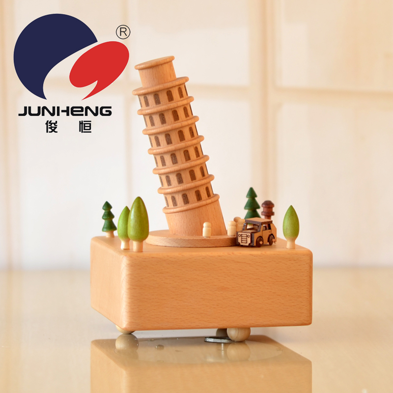 Customizable Logo Factory Direct Sales Beech Crafts Handmade Pizza Leaning Tower Music Box Music Box Small Music Bell