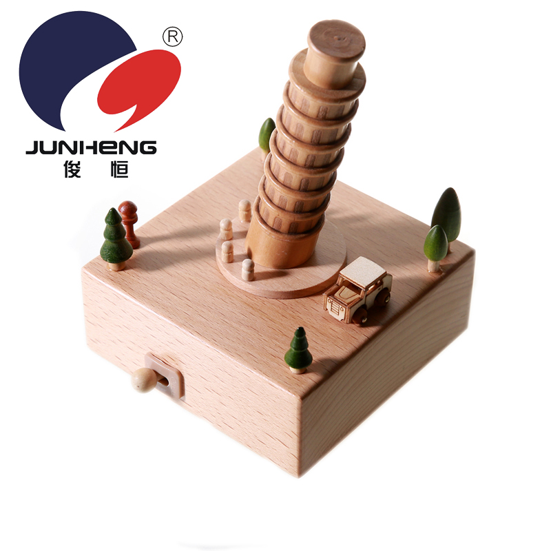 Customizable Logo Factory Direct Sales Beech Crafts Handmade Pizza Leaning Tower Music Box Music Box Small Music Bell