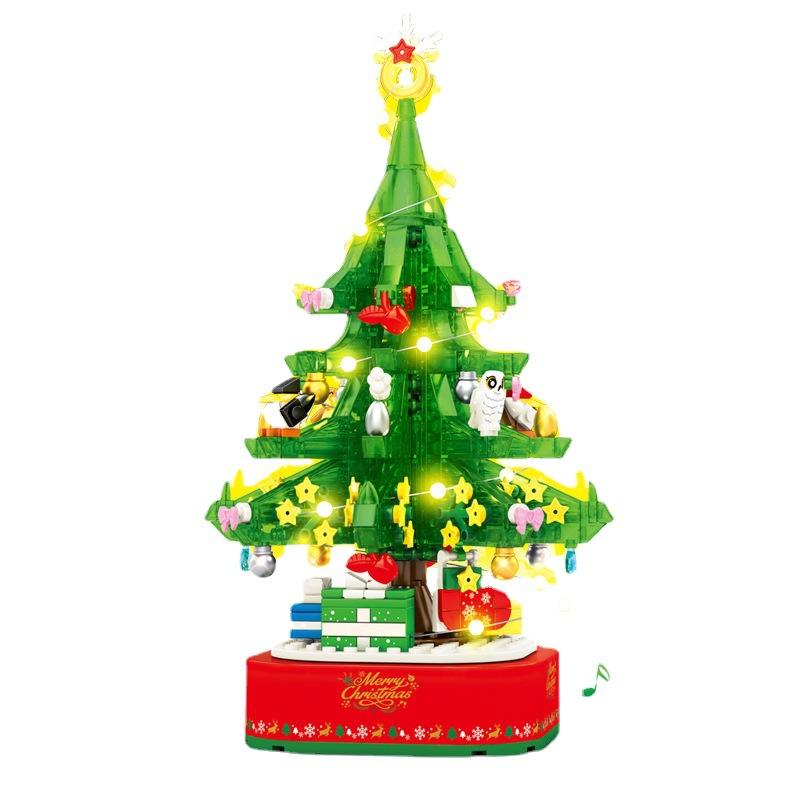 Cross-Border Baby SEMP 601162 Christmas Snowman House Christmas Tree Music Box Lighting Santa Building Blocks Toys