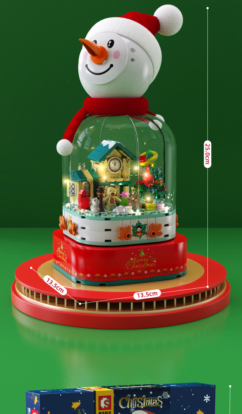 Cross-Border Baby SEMP 601162 Christmas Snowman House Christmas Tree Music Box Lighting Santa Building Blocks Toys