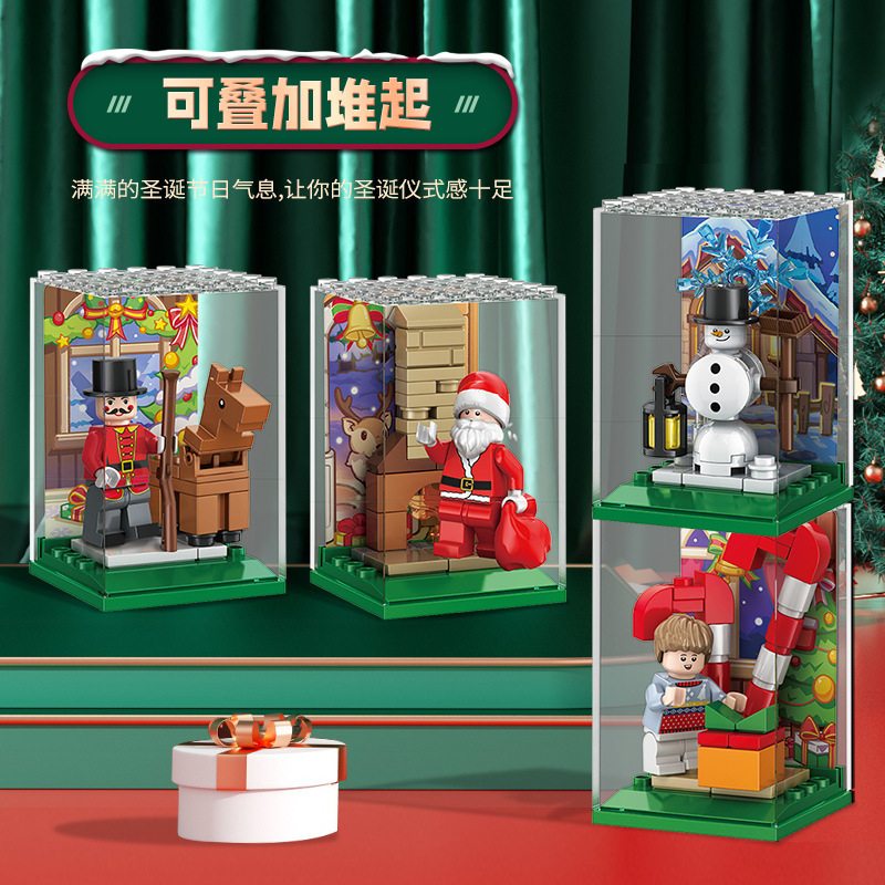 Cross-Border Baby SEMP 601162 Christmas Snowman House Christmas Tree Music Box Lighting Santa Building Blocks Toys