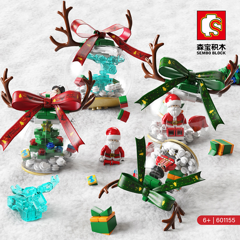 Cross-Border Baby SEMP 601162 Christmas Snowman House Christmas Tree Music Box Lighting Santa Building Blocks Toys
