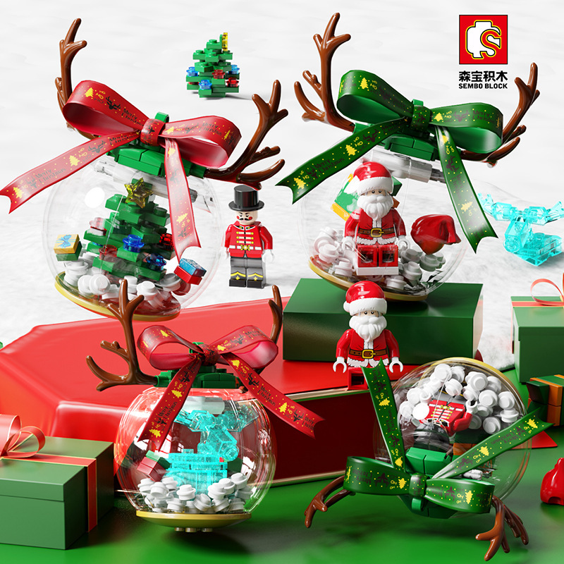 Cross-Border Baby SEMP 601162 Christmas Snowman House Christmas Tree Music Box Lighting Santa Building Blocks Toys