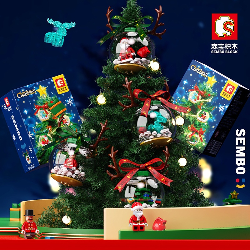 Cross-Border Baby SEMP 601162 Christmas Snowman House Christmas Tree Music Box Lighting Santa Building Blocks Toys