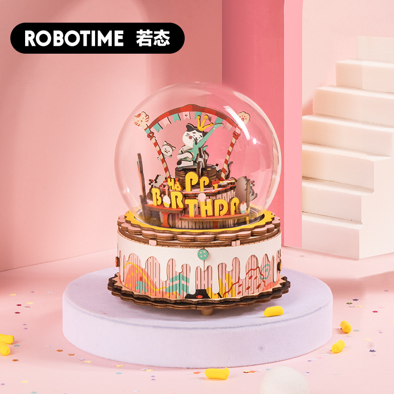 Robotime Ruolai Music Box Wooden Handmade DIY Assembled Music Box Creative Birthday and Holiday Gift Educational Toys