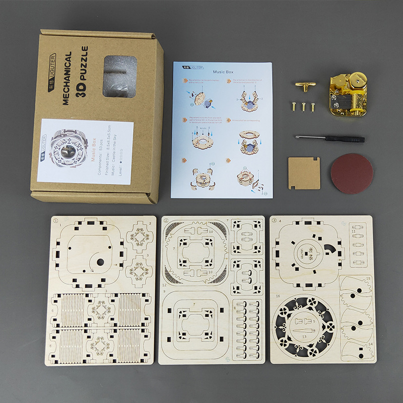 Youge Uguter Clover Music Box 3D Wooden Three-Dimensional Puzzle Assembled Music Box Creative Gift