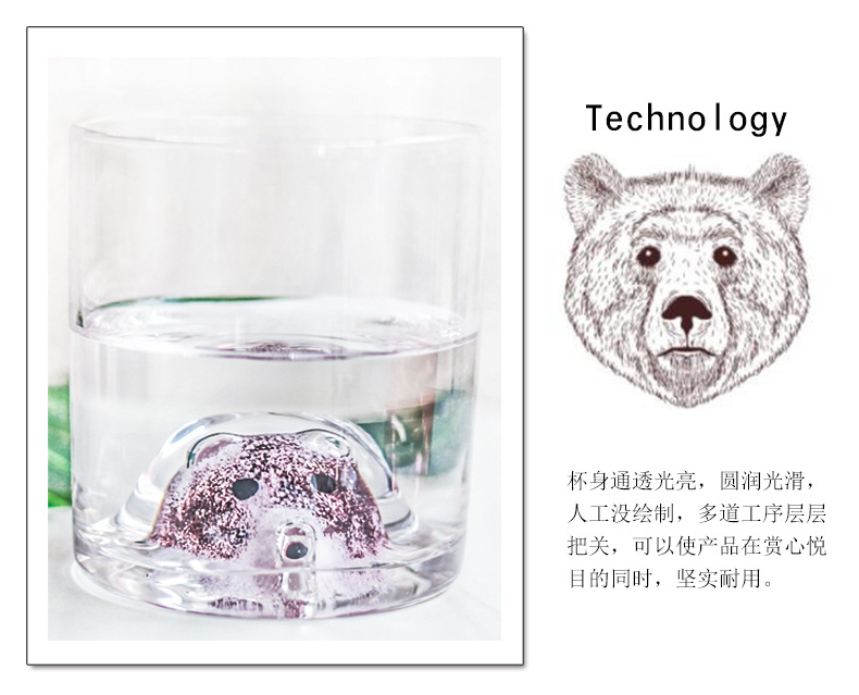 Creative Cute Animal Head Lead -free Transparent Thermostable Crystal Water Glass, large Capacity Domestic Beverage Mug