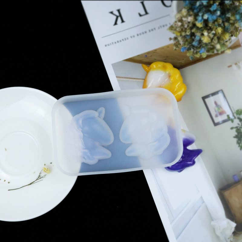 DIY Crystal Glue Mirror Two-Piece Unicorn Animal Silicone Mold Aromatherapy Gypsum Expansion Handmade Soft Ornaments