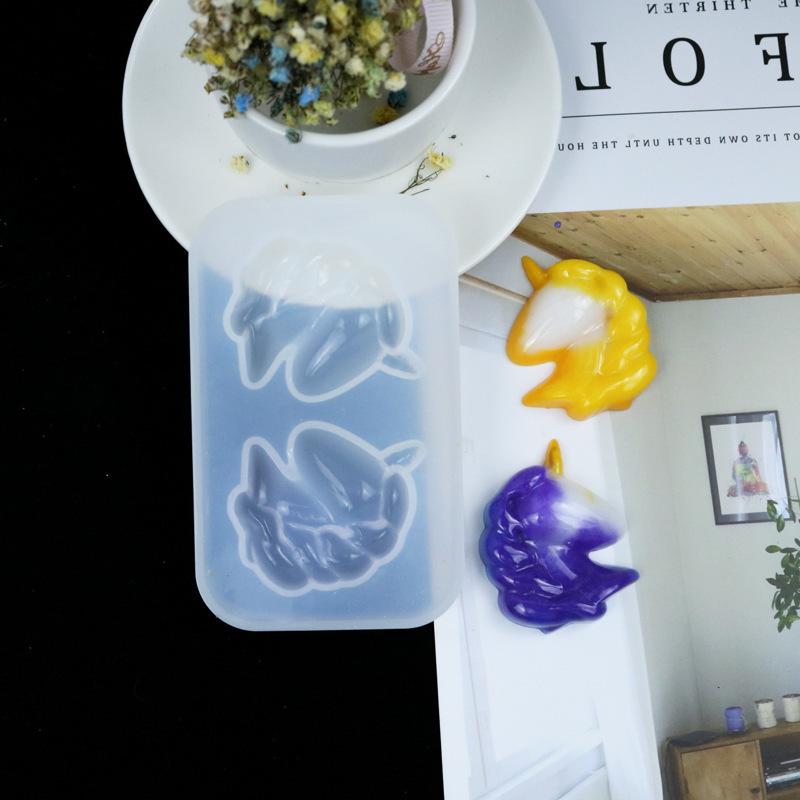 DIY Crystal Glue Mirror Two-Piece Unicorn Animal Silicone Mold Aromatherapy Gypsum Expansion Handmade Soft Ornaments