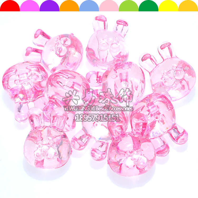 Color transparent acrylic crystal gem animal modeling rabbit head back hole children DIY beads jin about 240 a