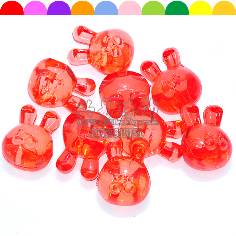 Color transparent acrylic crystal gem animal modeling rabbit head back hole children DIY beads jin about 240 a