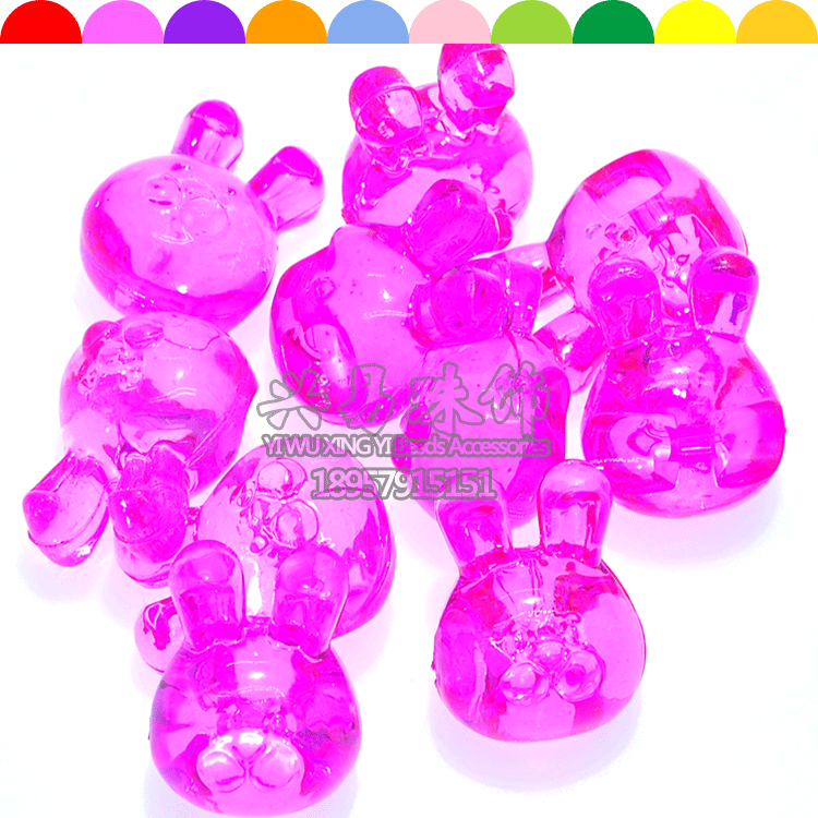 Color transparent acrylic crystal gem animal modeling rabbit head back hole children DIY beads jin about 240 a