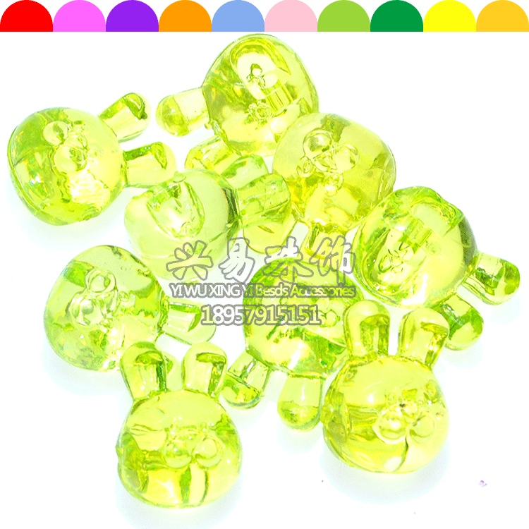 Color transparent acrylic crystal gem animal modeling rabbit head back hole children DIY beads jin about 240 a