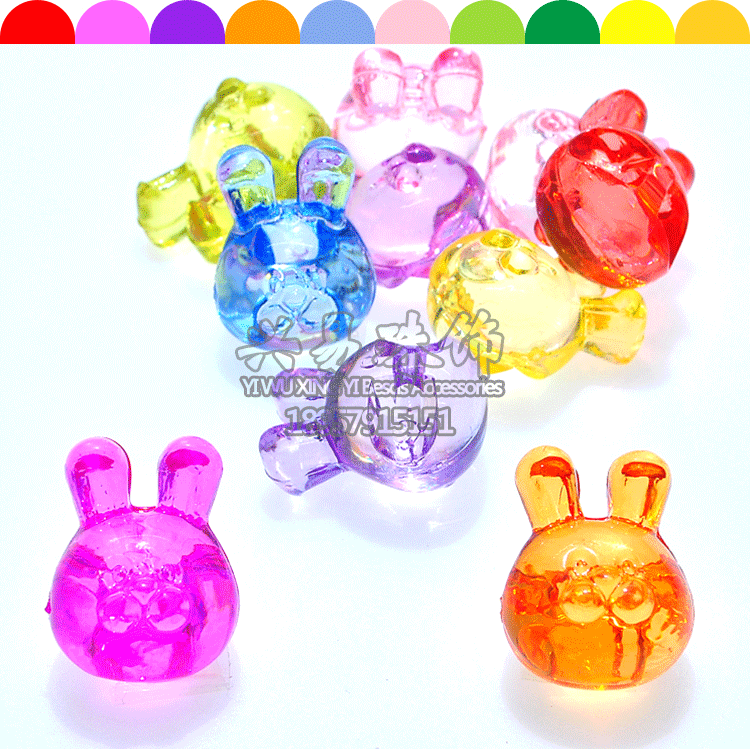 Color transparent acrylic crystal gem animal modeling rabbit head back hole children DIY beads jin about 240 a