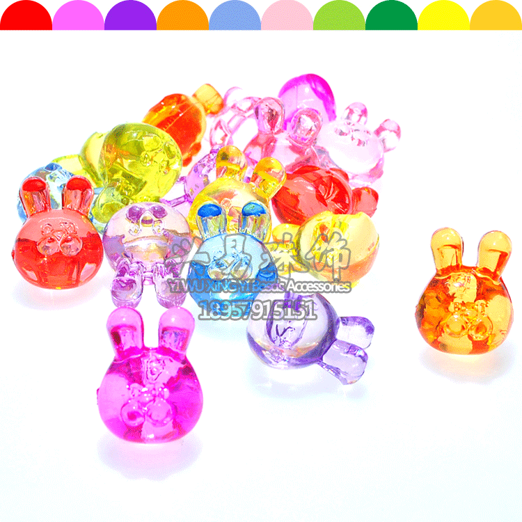 Color transparent acrylic crystal gem animal modeling rabbit head back hole children DIY beads jin about 240 a