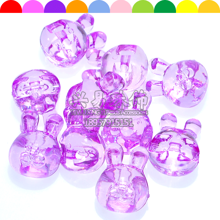 Color transparent acrylic crystal gem animal modeling rabbit head back hole children DIY beads jin about 240 a