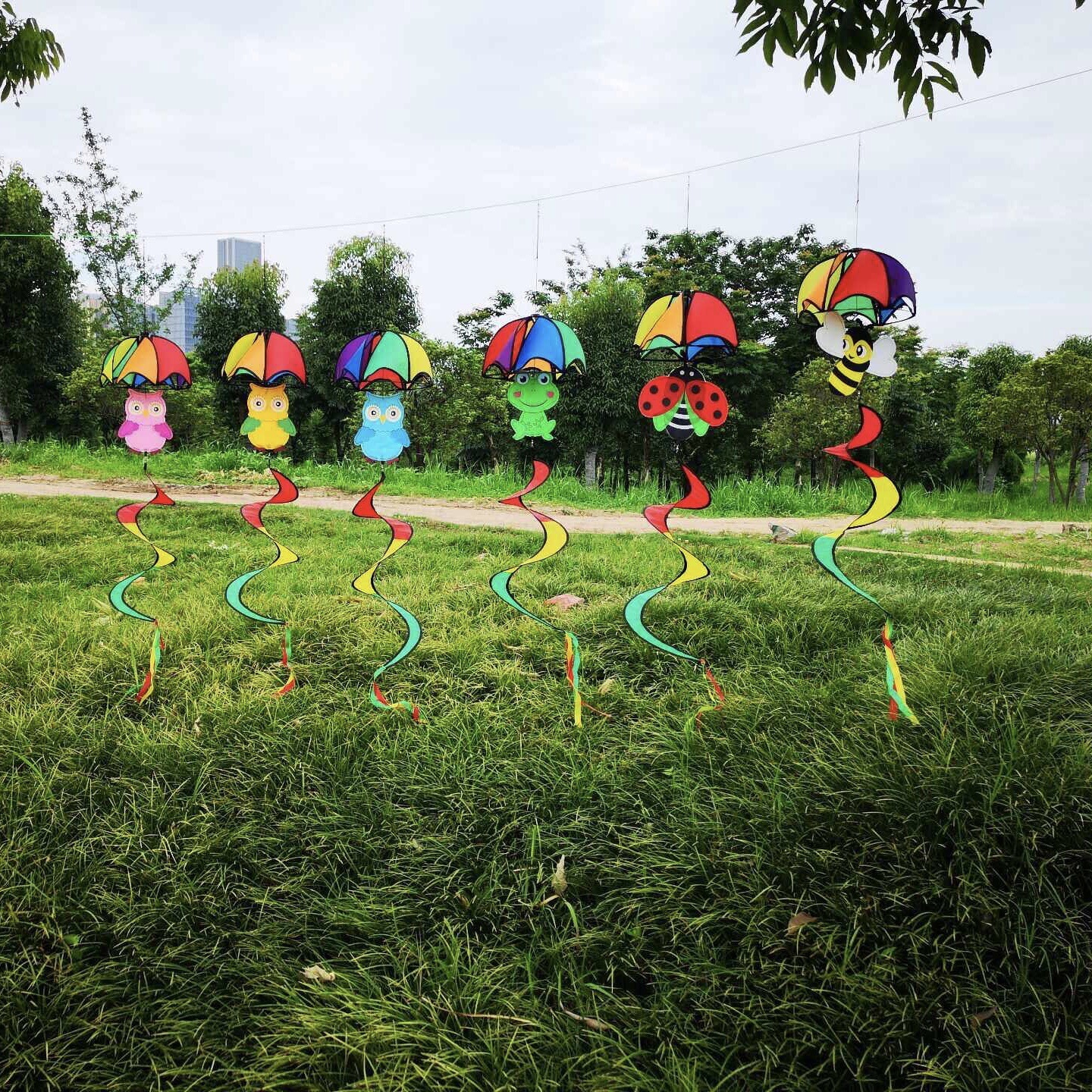Animal with Umbrella Hanging Windmill Kindergarten Outdoor Cartoon Hanging Windmill Factory Direct Sales Quantity Discounts