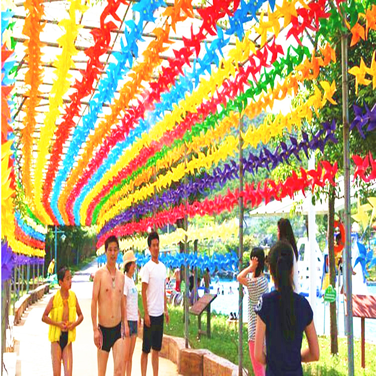 Colorful PVC windmill String outdoor decoration DIY chain windmill manufacturer Wholesale Custom Scenic Spot Kindergarten Advertising Wind