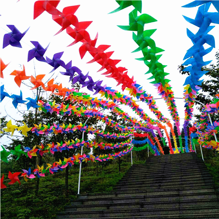Colorful PVC windmill String outdoor decoration DIY chain windmill manufacturer Wholesale Custom Scenic Spot Kindergarten Advertising Wind