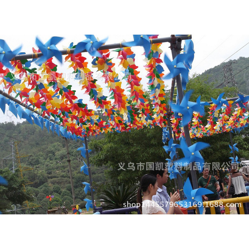 Colorful PVC windmill String outdoor decoration DIY chain windmill manufacturer Wholesale Custom Scenic Spot Kindergarten Advertising Wind