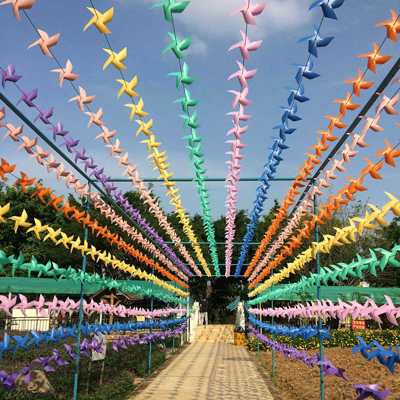 Colorful PVC windmill String outdoor decoration DIY chain windmill manufacturer Wholesale Custom Scenic Spot Kindergarten Advertising Wind