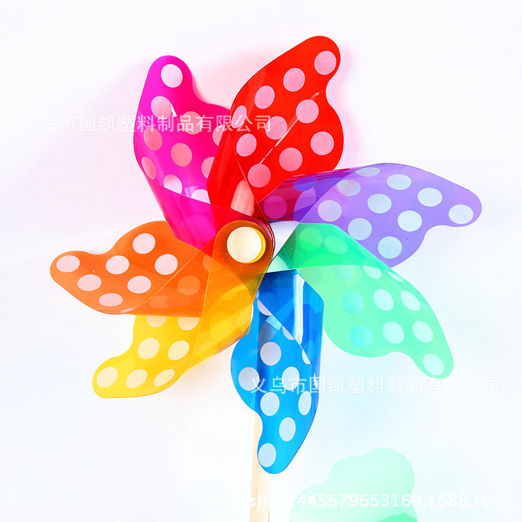 Manufacturers Direct 24cm plastic Polka Dots wooden Stick Windmill Layout creative decoration wholesale toys