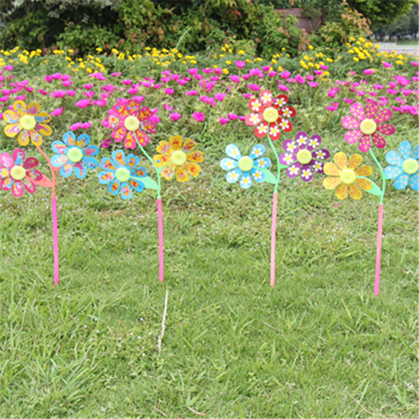 Factory Direct Sales Three-in-One Cartoon Flower Branch Sunflower Three Flower Toys Dly Windmill Decoration Garden