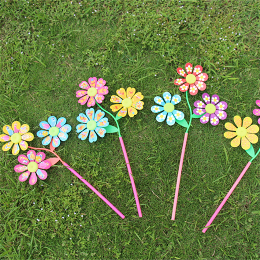 Factory Direct Sales Three-in-One Cartoon Flower Branch Sunflower Three Flower Toys Dly Windmill Decoration Garden