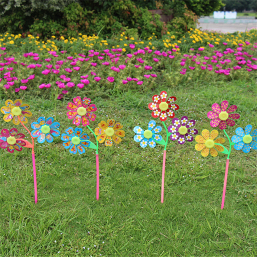 Factory Direct Sales Three-in-One Cartoon Flower Branch Sunflower Three Flower Toys Dly Windmill Decoration Garden