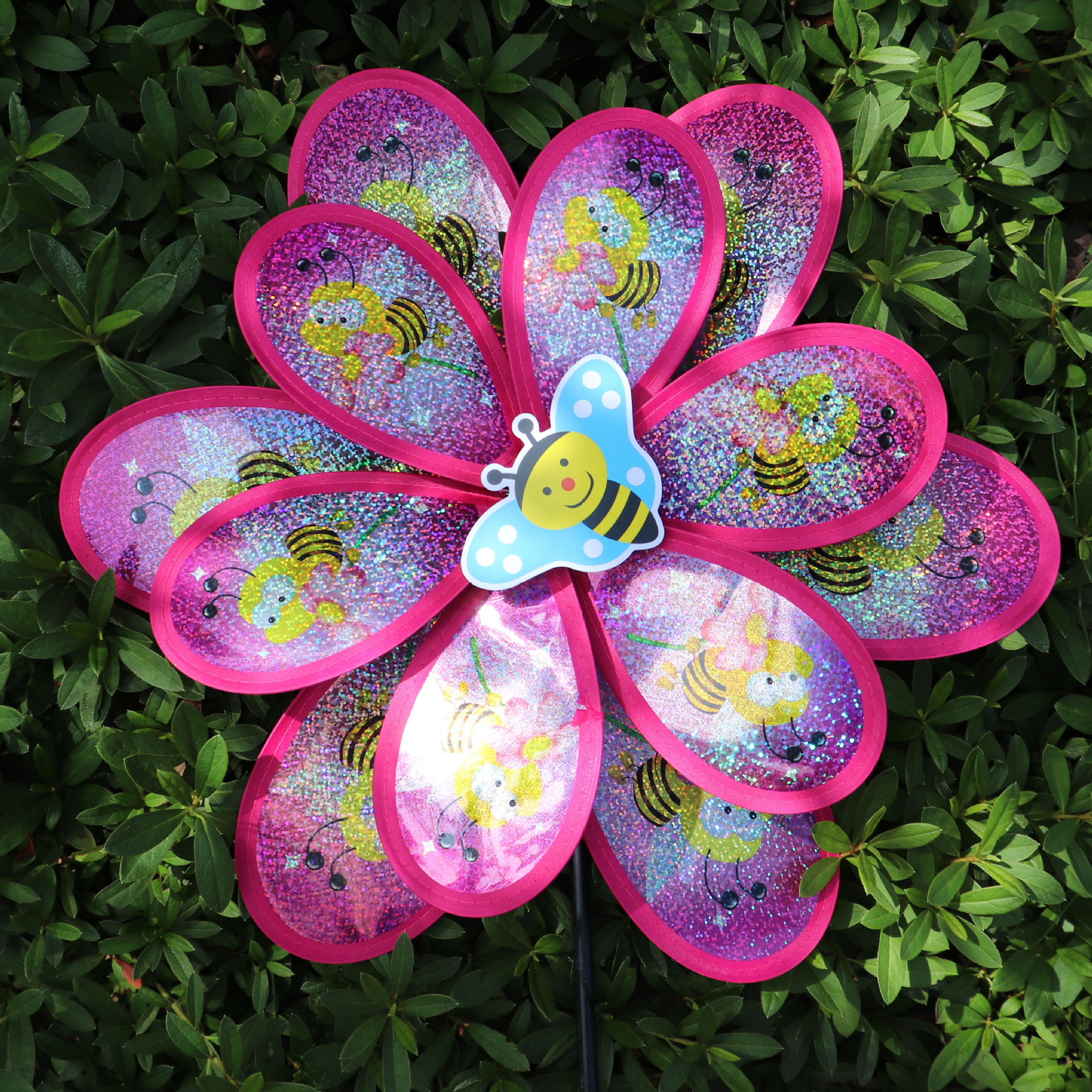 Double-Layer Sequined Butterfly Bee Big Windmill Black Stick Stall Hot Sale Colorful Children's Toy Park Scenic Spot Insert Double-Layer Sequined Butterfly Bee Big Windmill Black Stick Stall Hot Sale Colorful Children's Toy Park Scenic Spot Insert