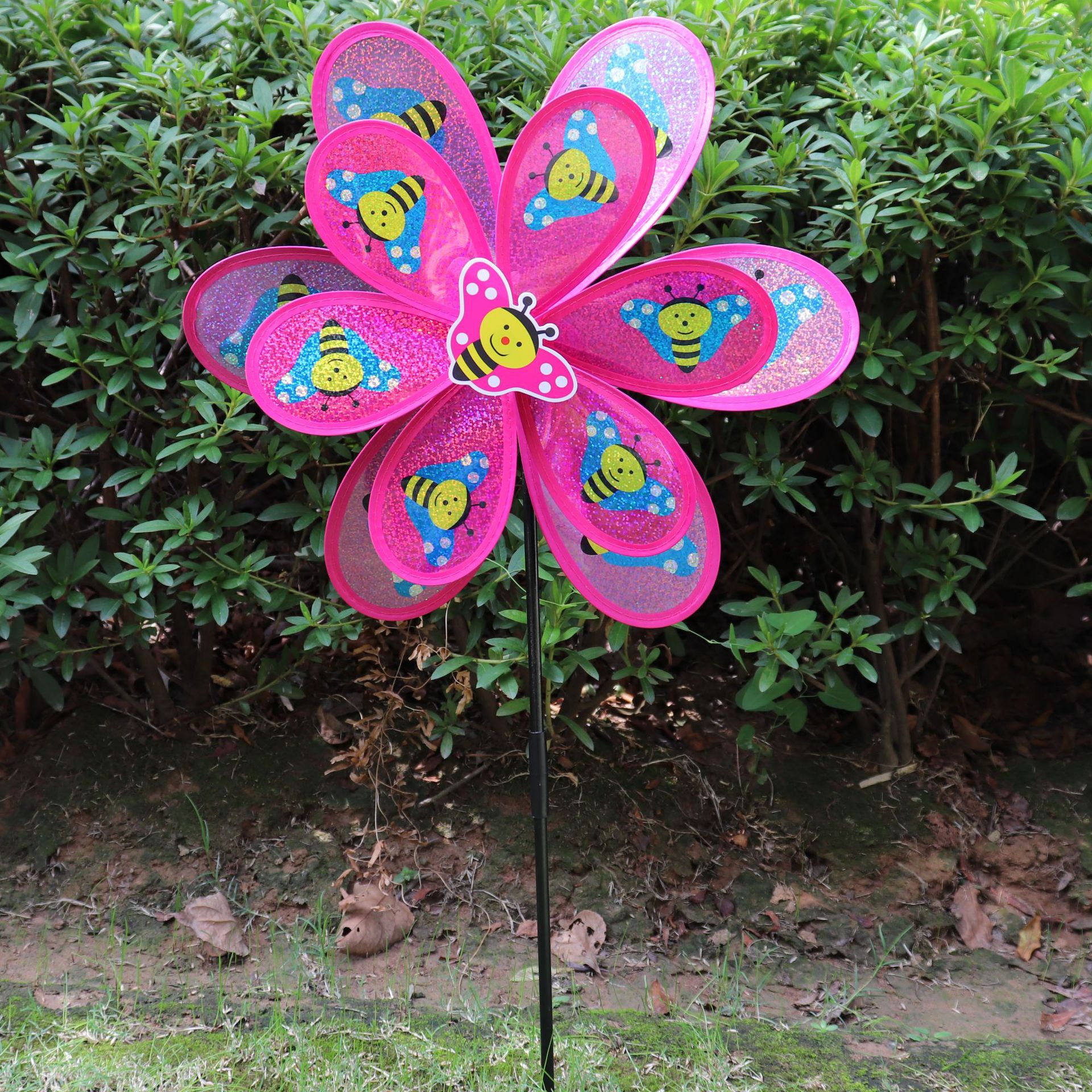 Double-Layer Sequined Butterfly Bee Big Windmill Black Stick Stall Hot Sale Colorful Children's Toy Park Scenic Spot Insert Double-Layer Sequined Butterfly Bee Big Windmill Black Stick Stall Hot Sale Colorful Children's Toy Park Scenic Spot Insert
